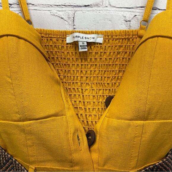 Purple Snow Sun Dress Womens Size S Mustard Yellow Corset Style Button Up Belted - Picture 6 of 10